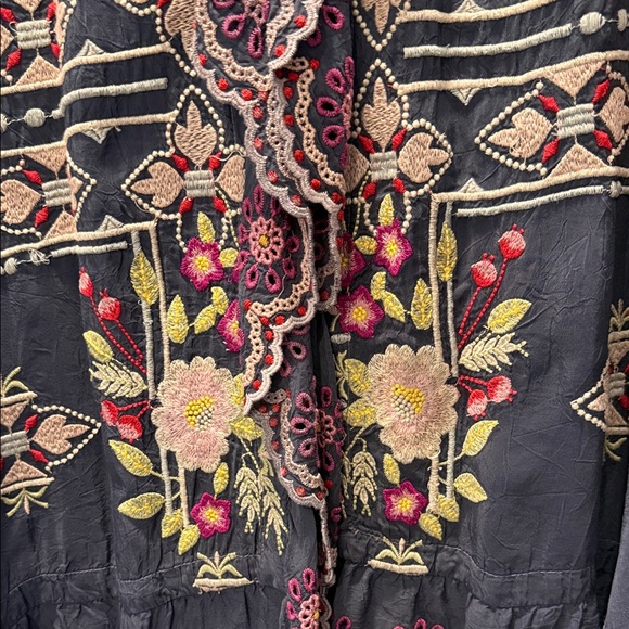 Embroidered Open Front Boho Cardigan in Charcoal with Floral Accents - Picture 4 of 7